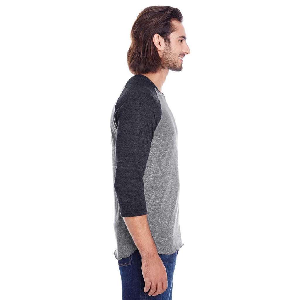 Threadfast Unisex Grey/Black Triblend 3/4-Sleeve Raglan