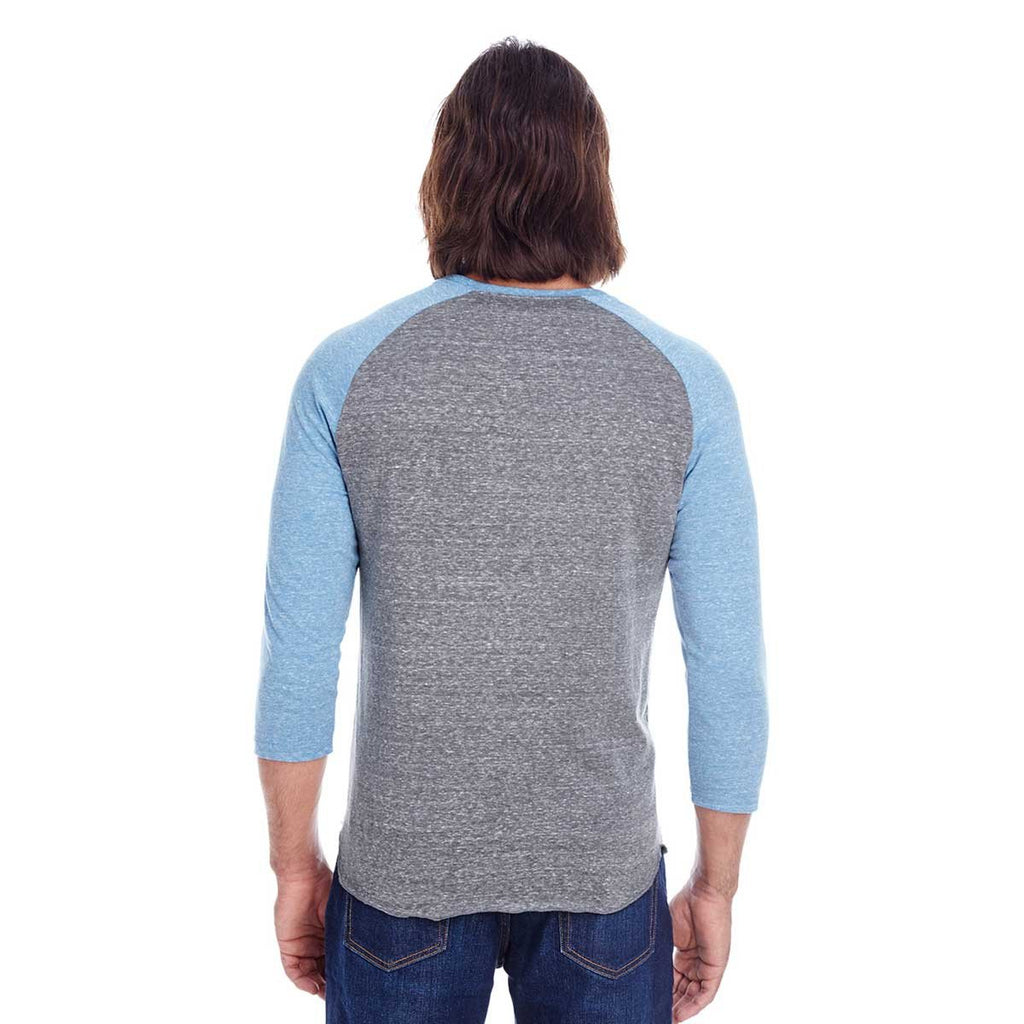 Threadfast Apparel Unisex Grey/Royal Triblend 3/4-Sleeve Raglan