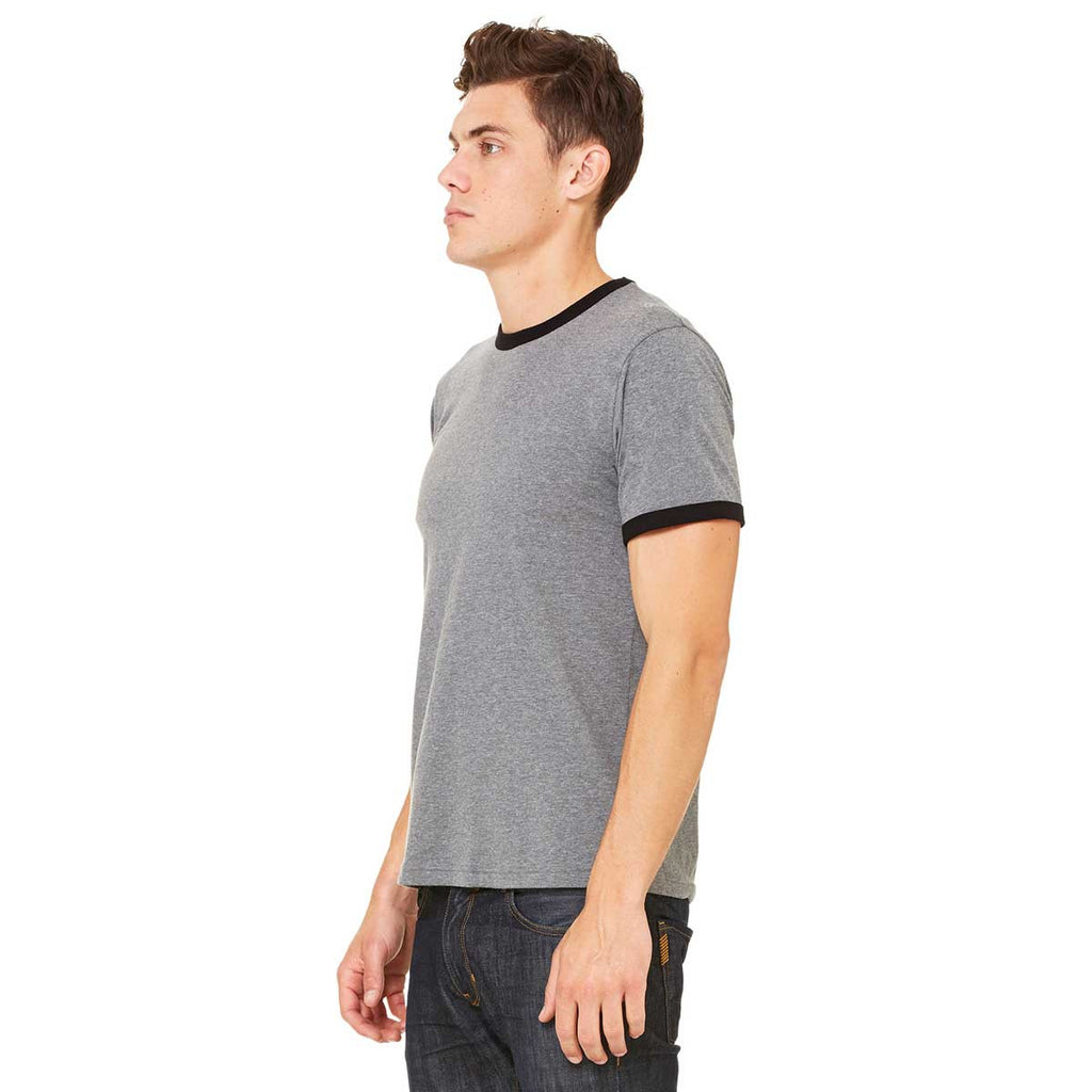 Bella + Canvas Men's Deep Heather/Black Jersey Short-Sleeve Ringer T-Shirt