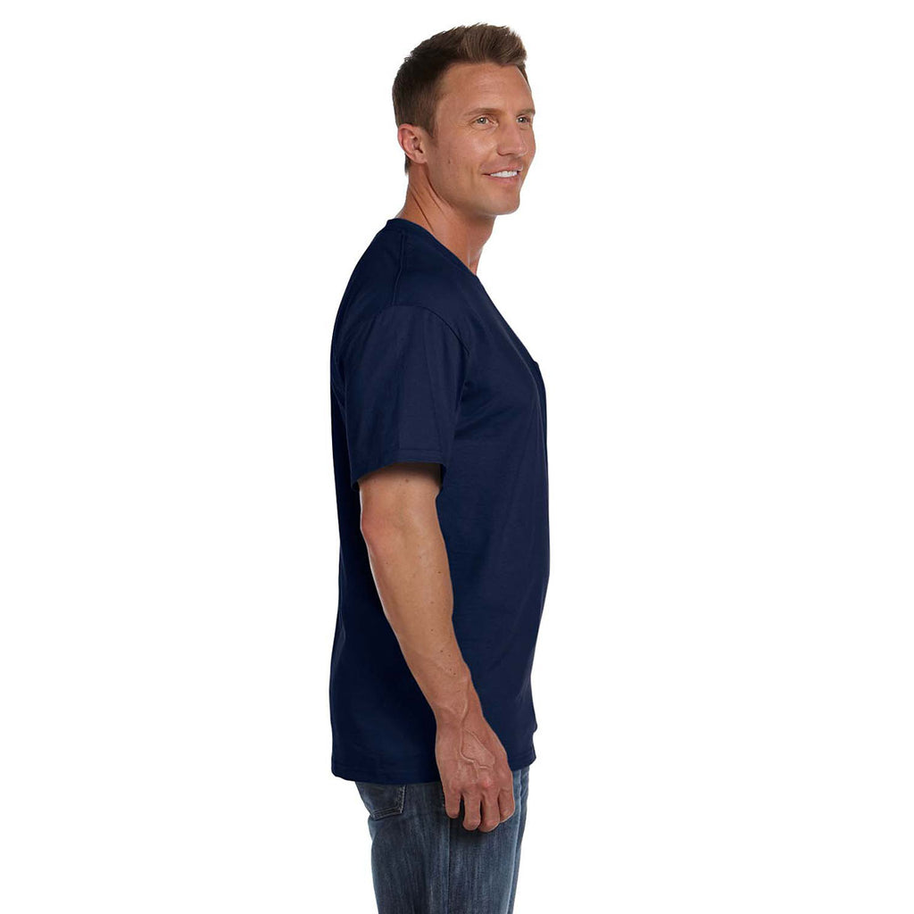 Fruit of the Loom Men's J Navy 5 oz. HD Cotton Pocket T-Shirt