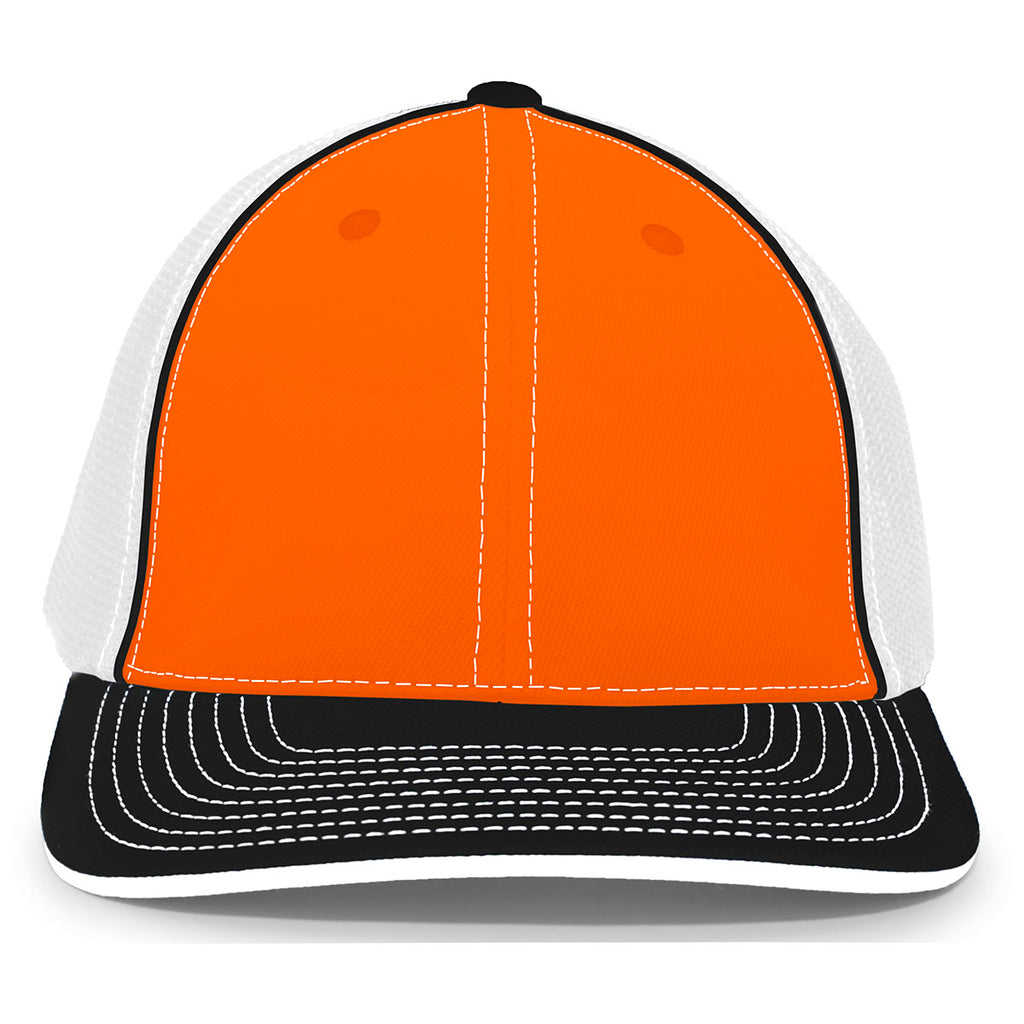 Pacific Headwear Orange/White/Black Universal Fitted Trucker Mesh Cap