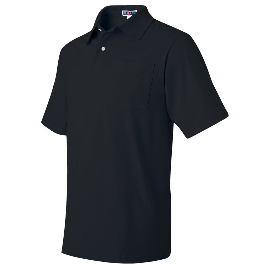 Jerzees Men's Black Spotshield 50/50 Polo With Pocket