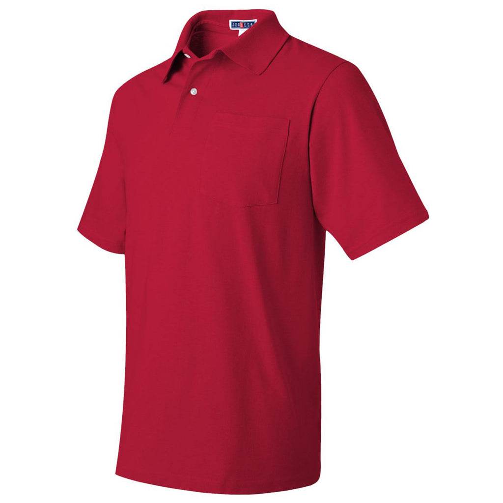 Jerzees Men's True Red Spotshield 50/50 Polo With Pocket