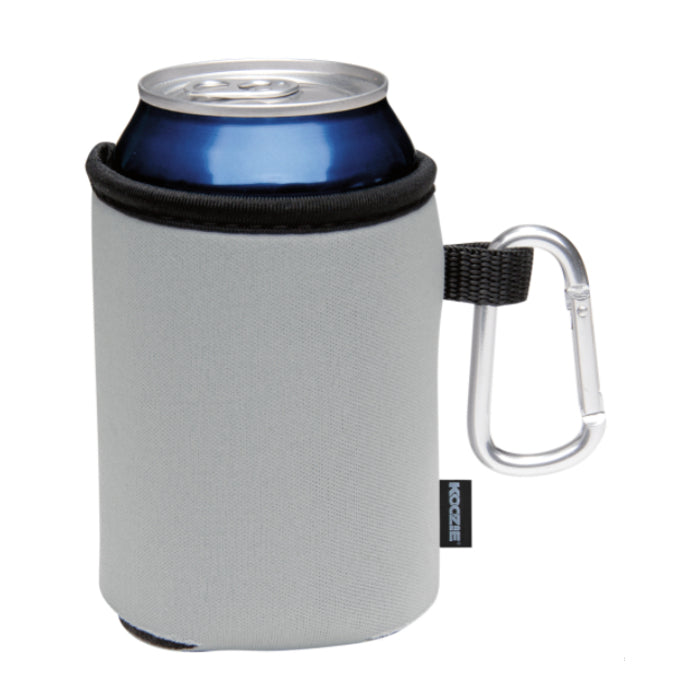 Koozie Grey Collapsible Can Kooler with Carabiner