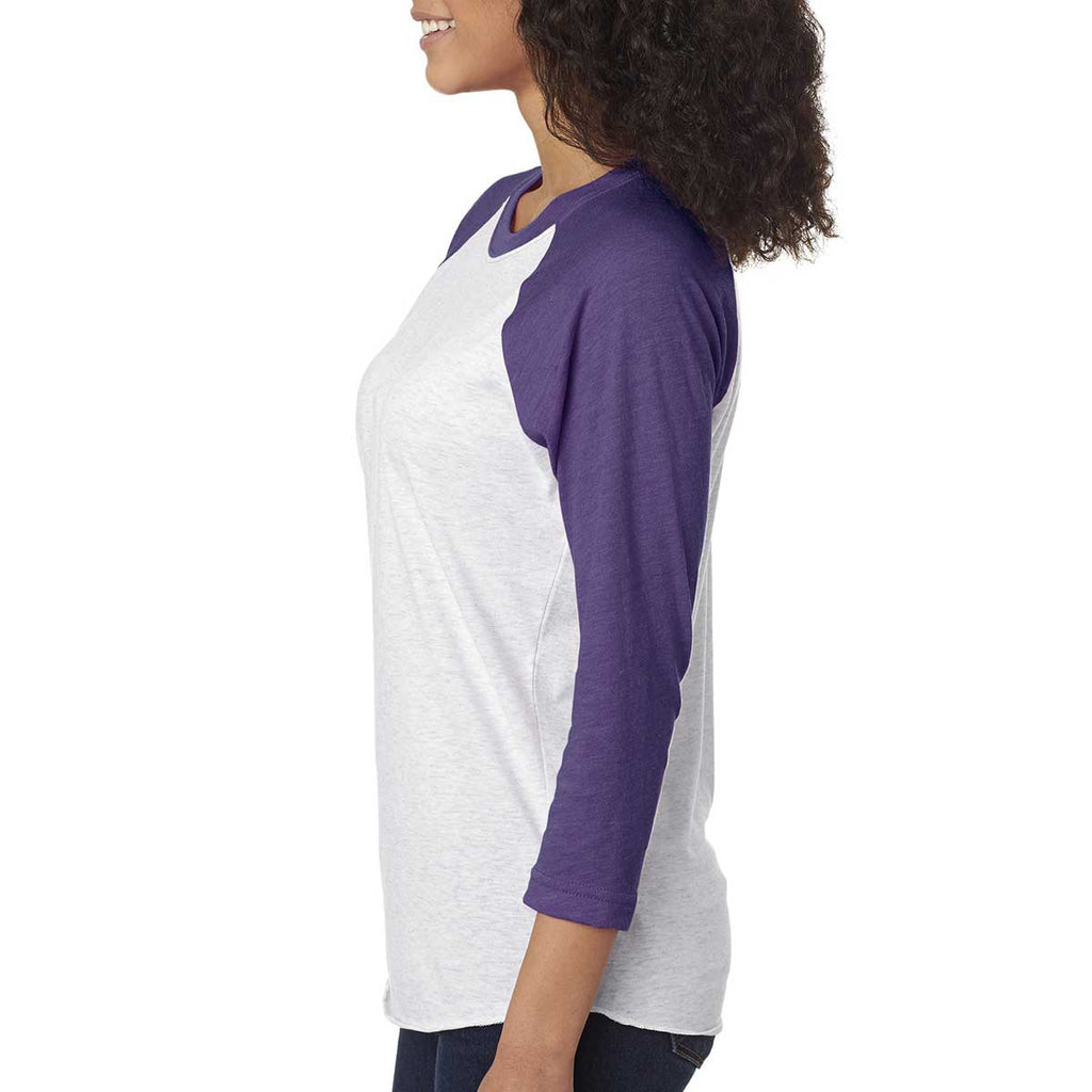 Next Level Unisex Purple Rush/Heather White Triblend 3/4-Sleeve Raglan Tee