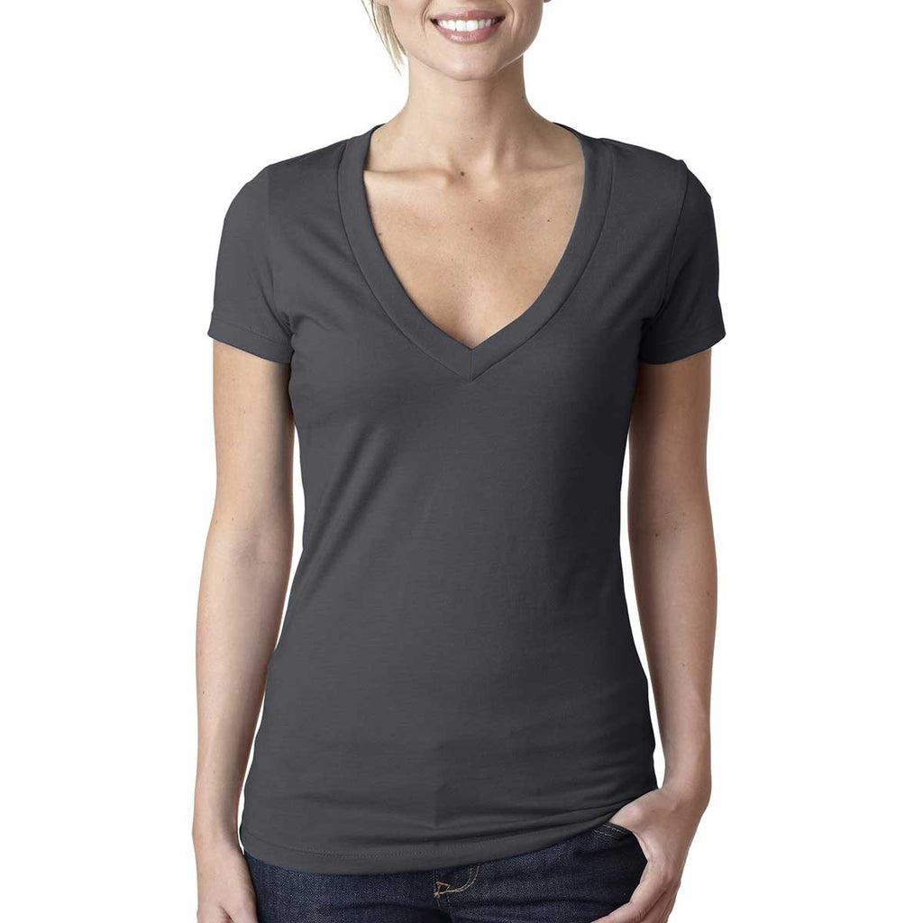 Next Level Women's Charcoal CVC Deep V Tee