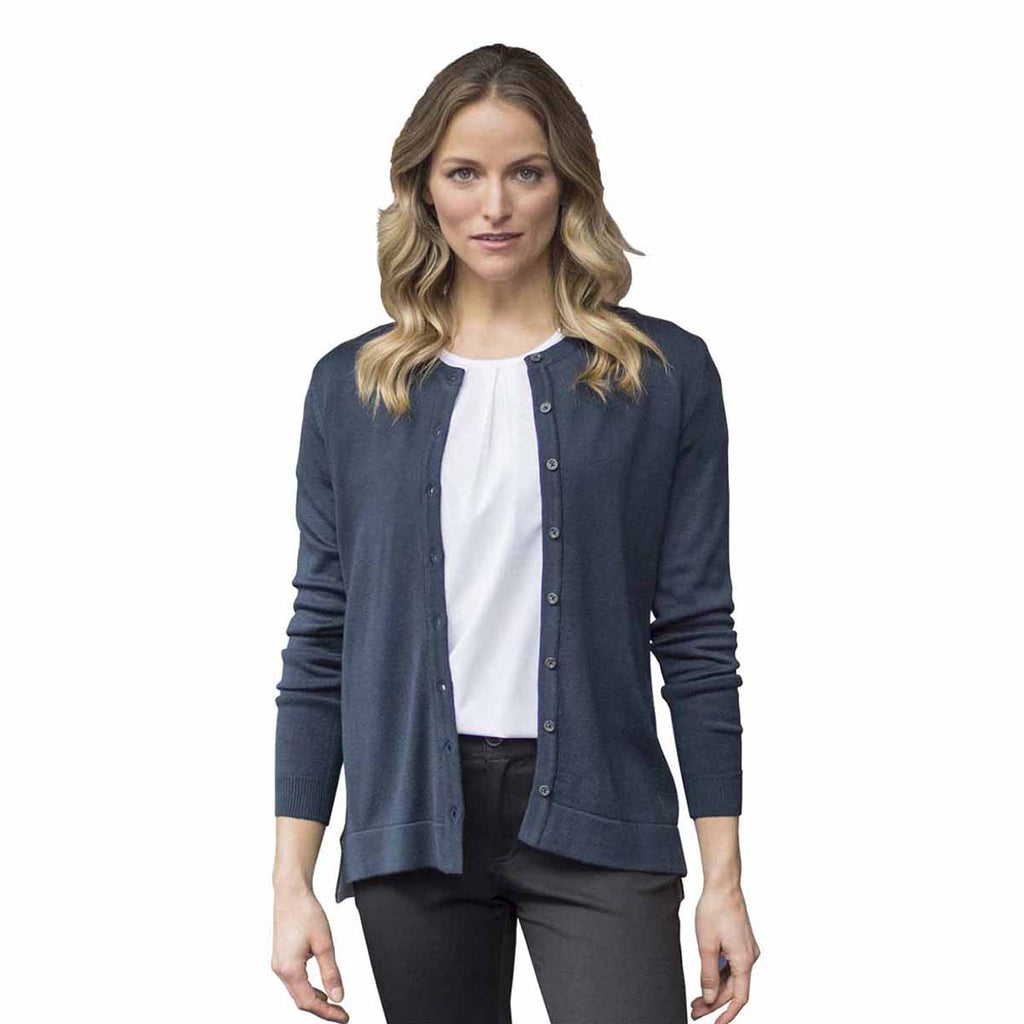 Edwards Women's Navy Crew Neck Cardigan With Drop Tail