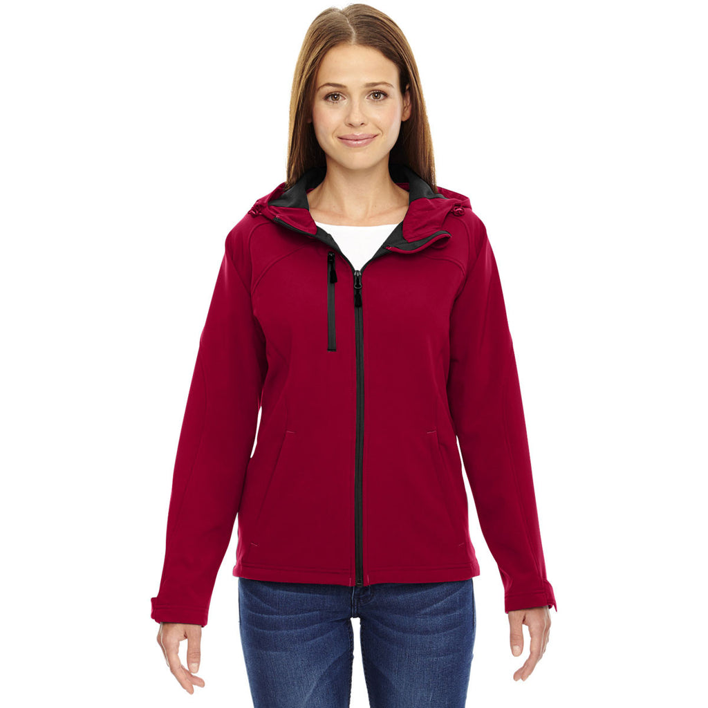 North End Women's Molten Red Prospect Two-Layer Fleece Bonded Soft Shell Hooded Jacket