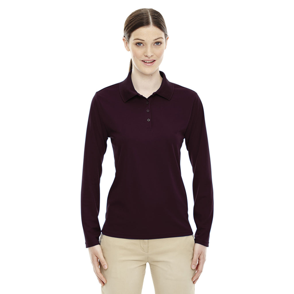 Core 365 Women's Burgundy Pinnacle Performance Long-Sleeve Pique Polo