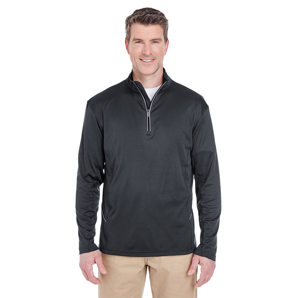 UltraClub Men's Black Cool & Dry Sport Quarter-Zip Pullover