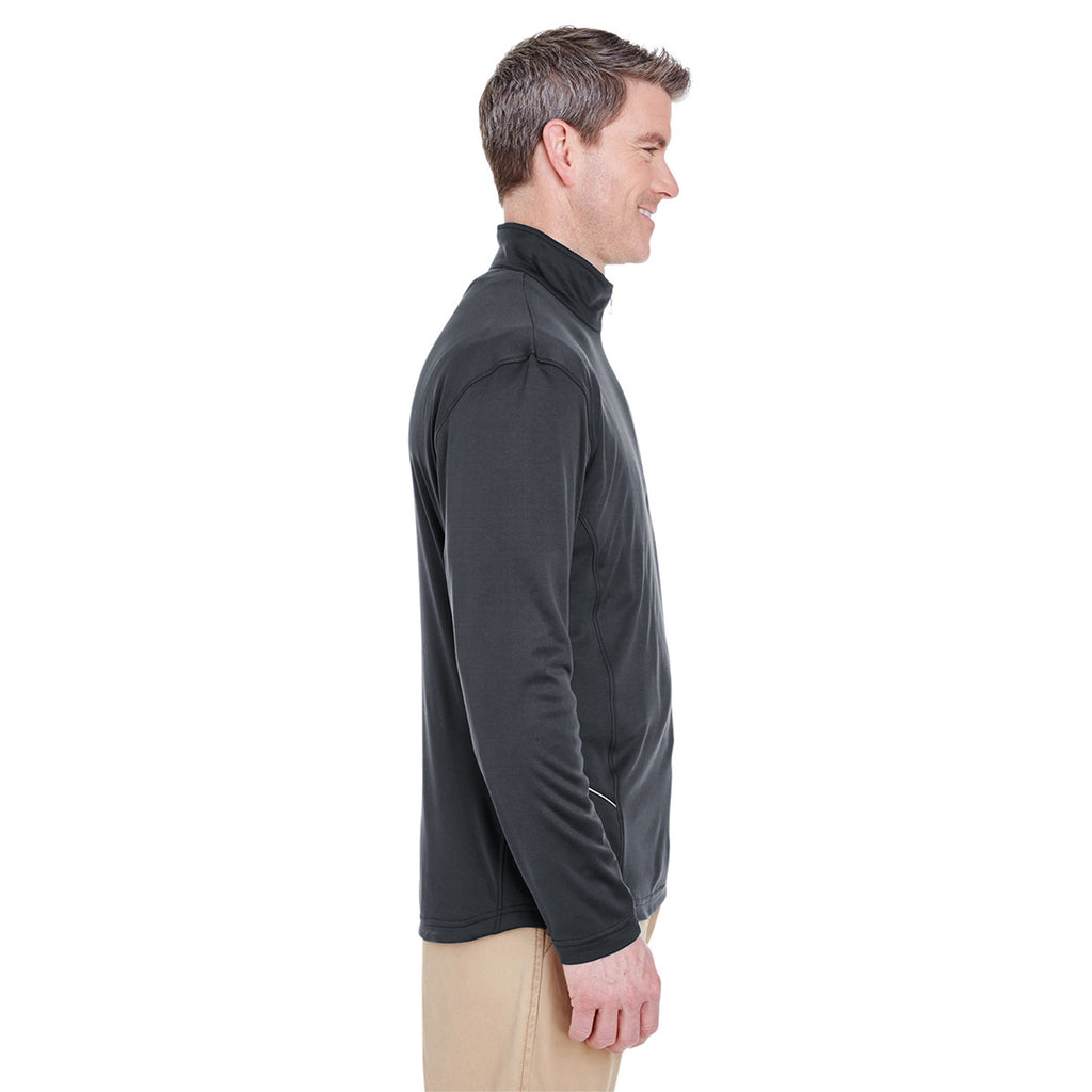 UltraClub Men's Black Cool & Dry Sport Quarter-Zip Pullover