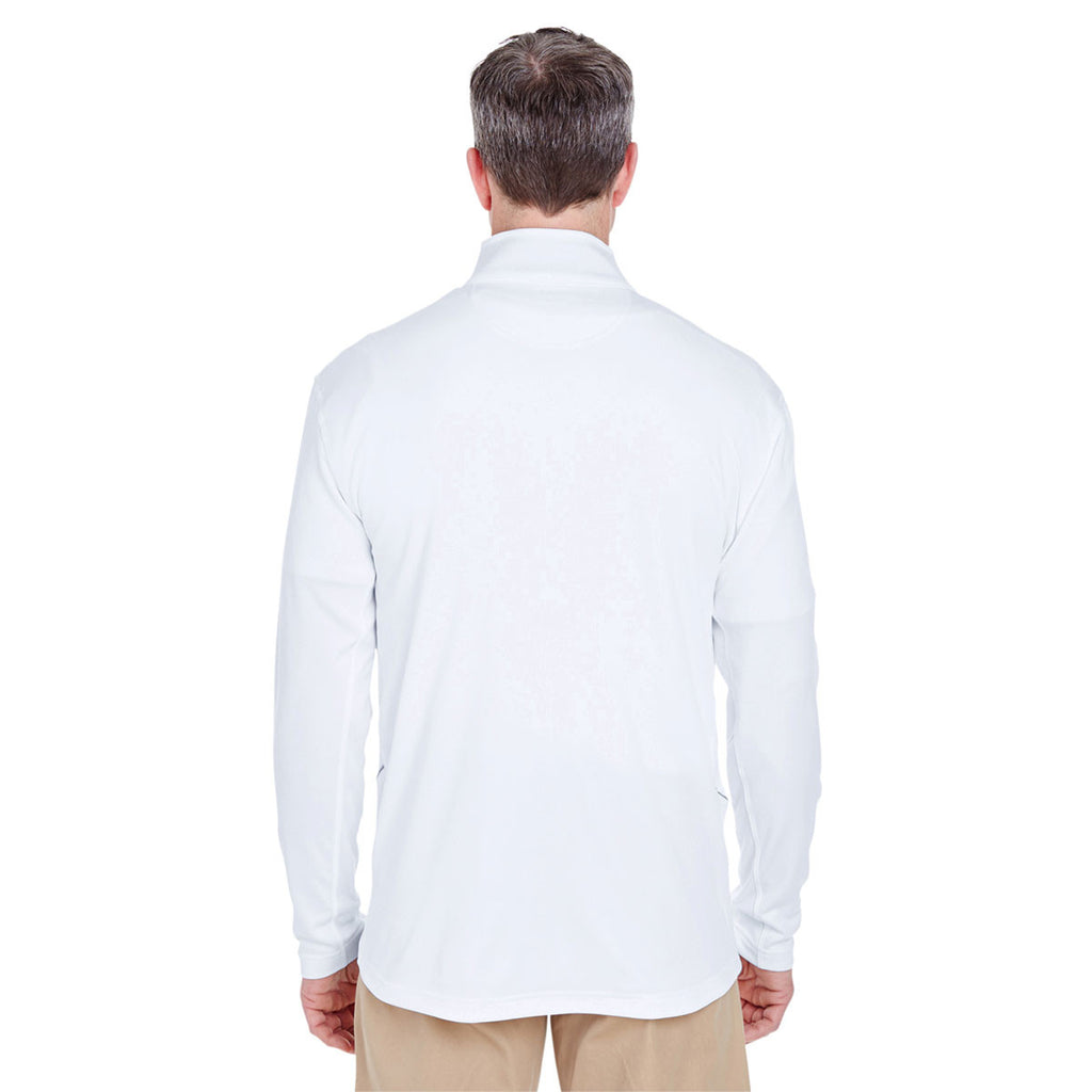 UltraClub Men's White Cool & Dry Sport Quarter-Zip Pullover