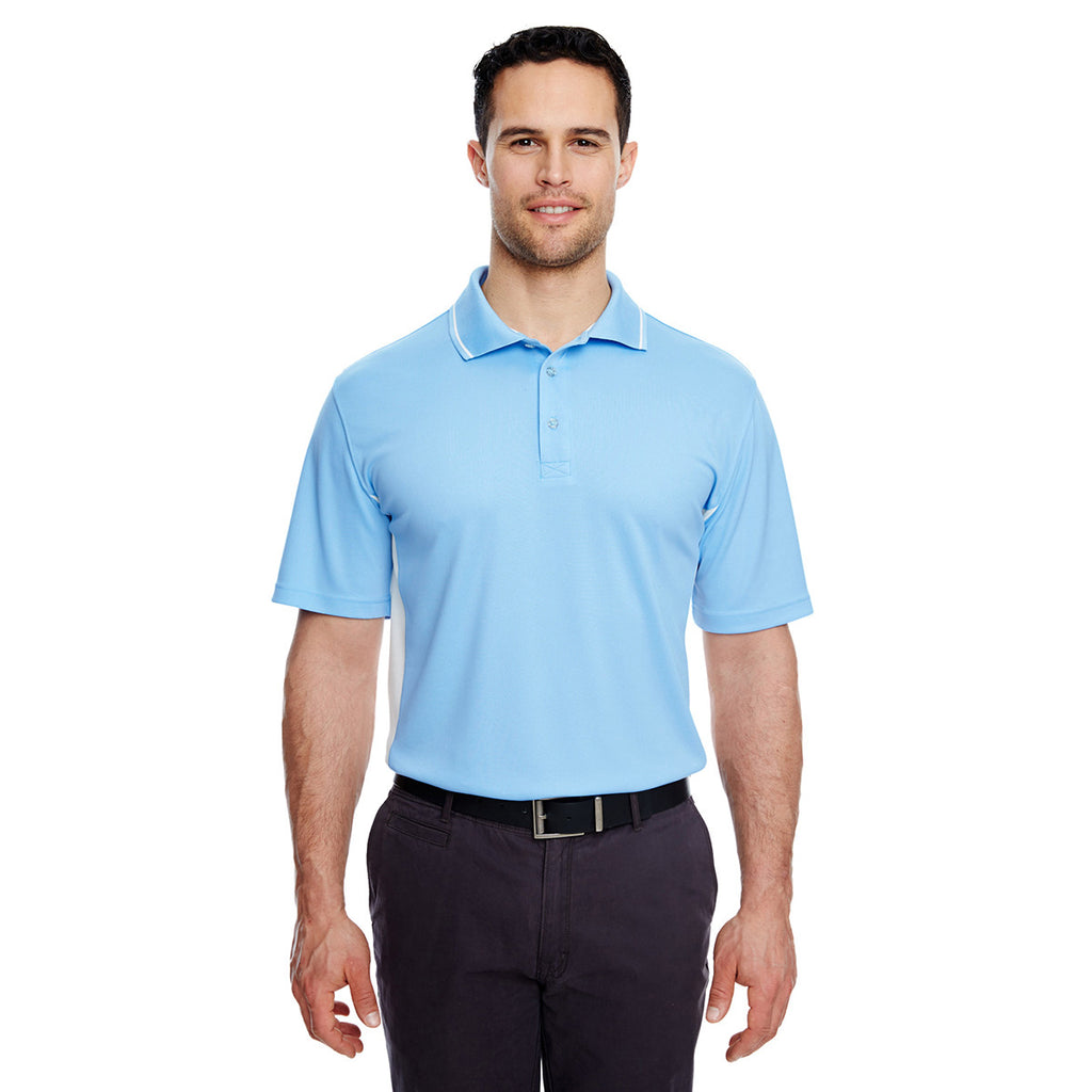 UltraClub Men's Columbia Blue/White Cool & Dry Sport Two-Tone Polo