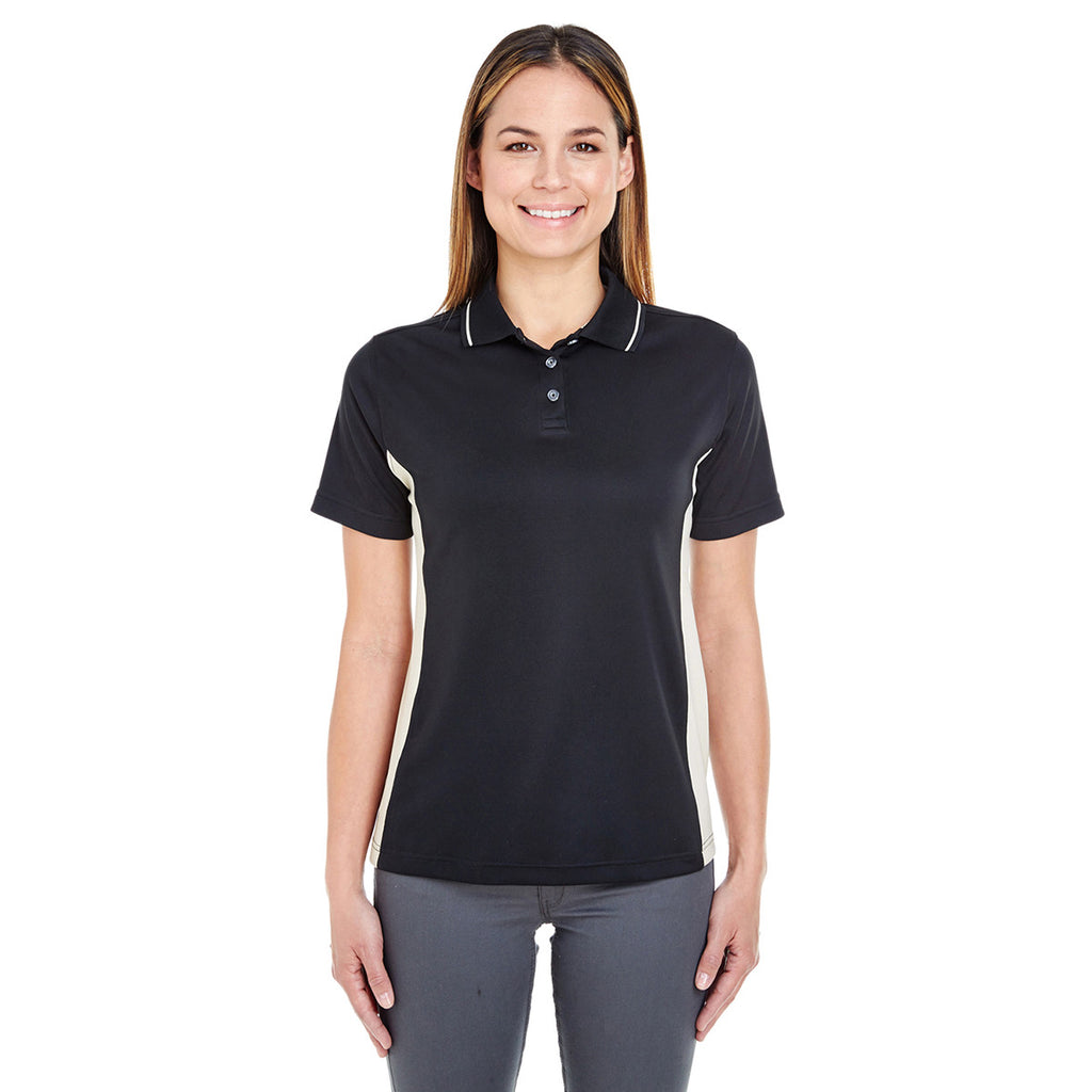 UltraClub Women's Black/Stone Cool & Dry Sport Two-Tone Polo