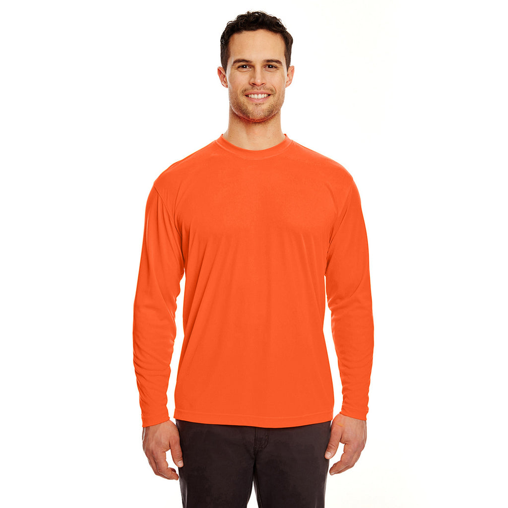 UltraClub Men's Bright Orange Cool & Dry Sport Long-Sleeve Performance Interlock T-Shirt