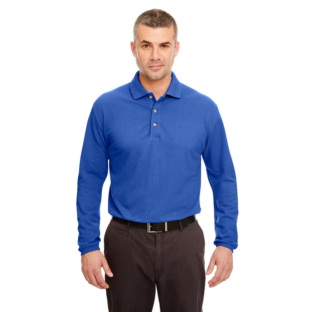 UltraClub Men's Royal Long-Sleeve Classic Pique Polo