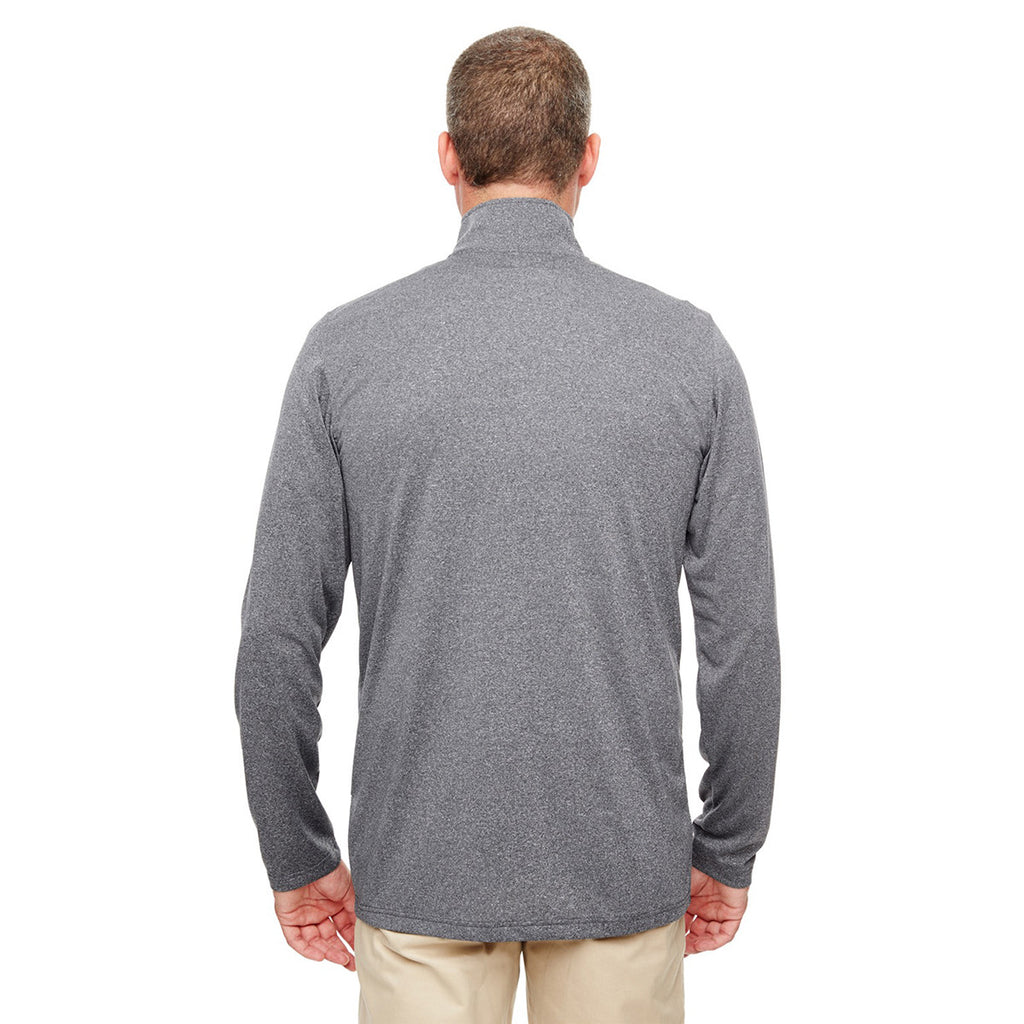 UltraClub Men's Charcoal Heather Cool & Dry Heathered Performance Quarter-Zip