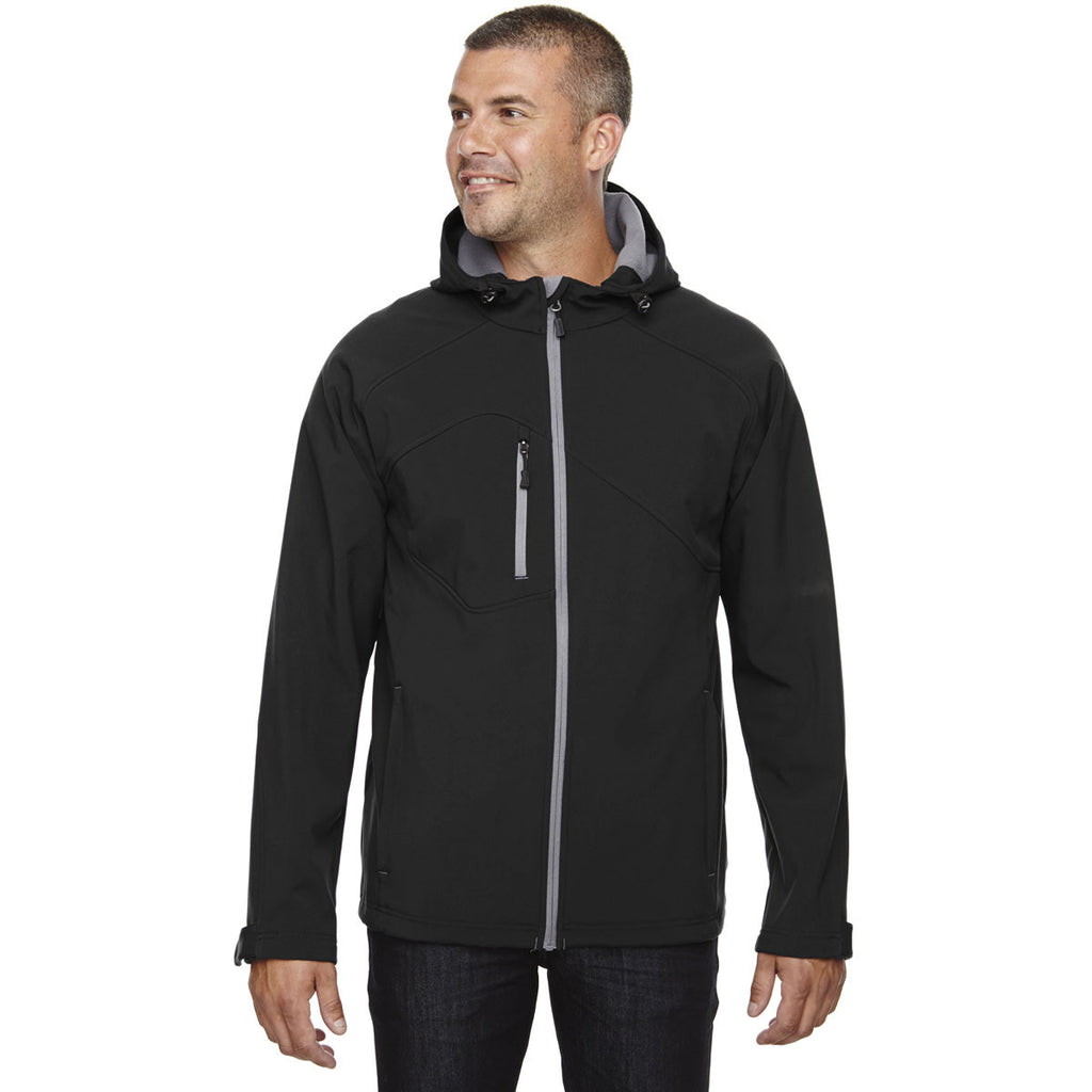 North End Men's Black Prospect Two-Layer Fleece Bonded Soft Shell Hooded Jacket