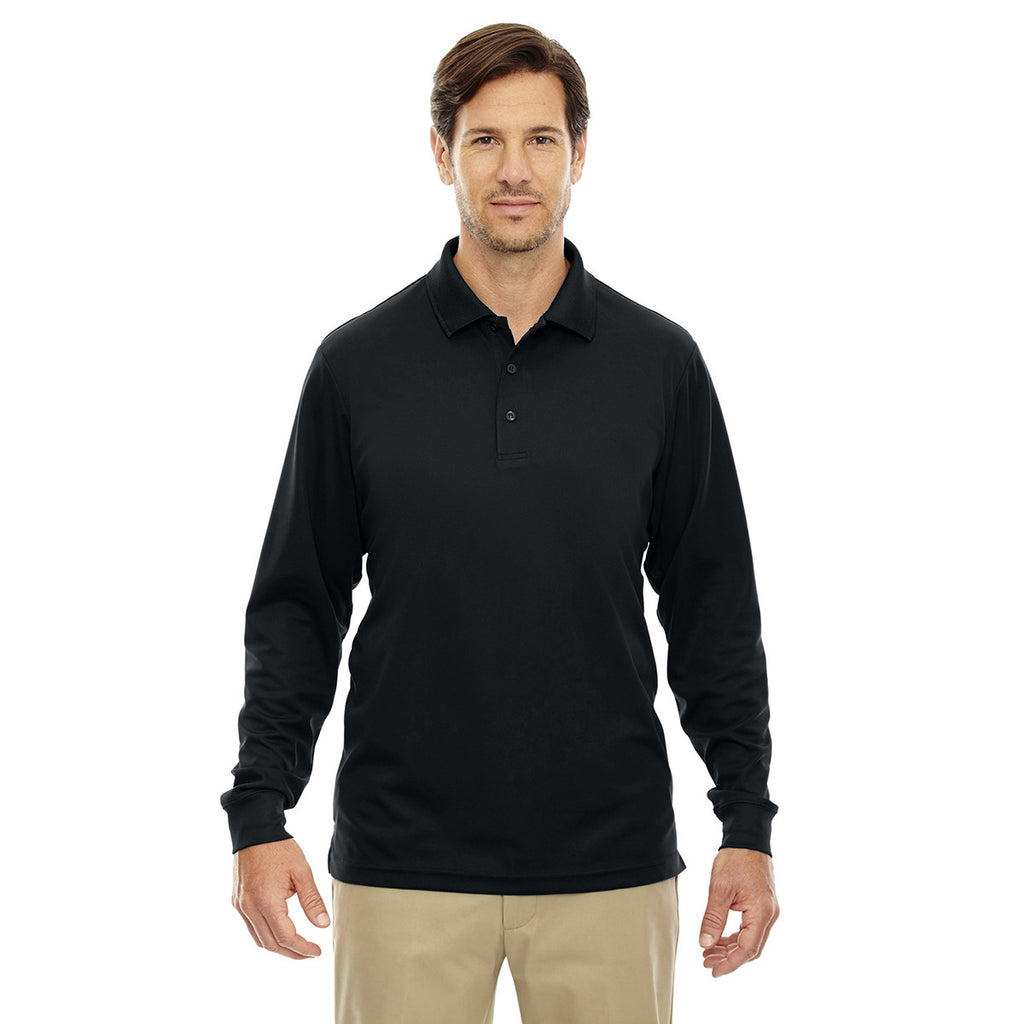 Core 365 Men's Black Pinnacle Performance Long-Sleeve Pique Polo