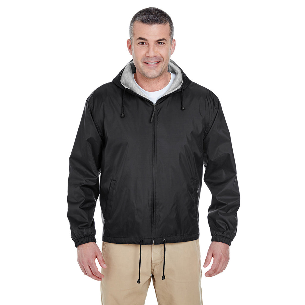 UltraClub Men's Black Fleece-Lined Hooded Jacket