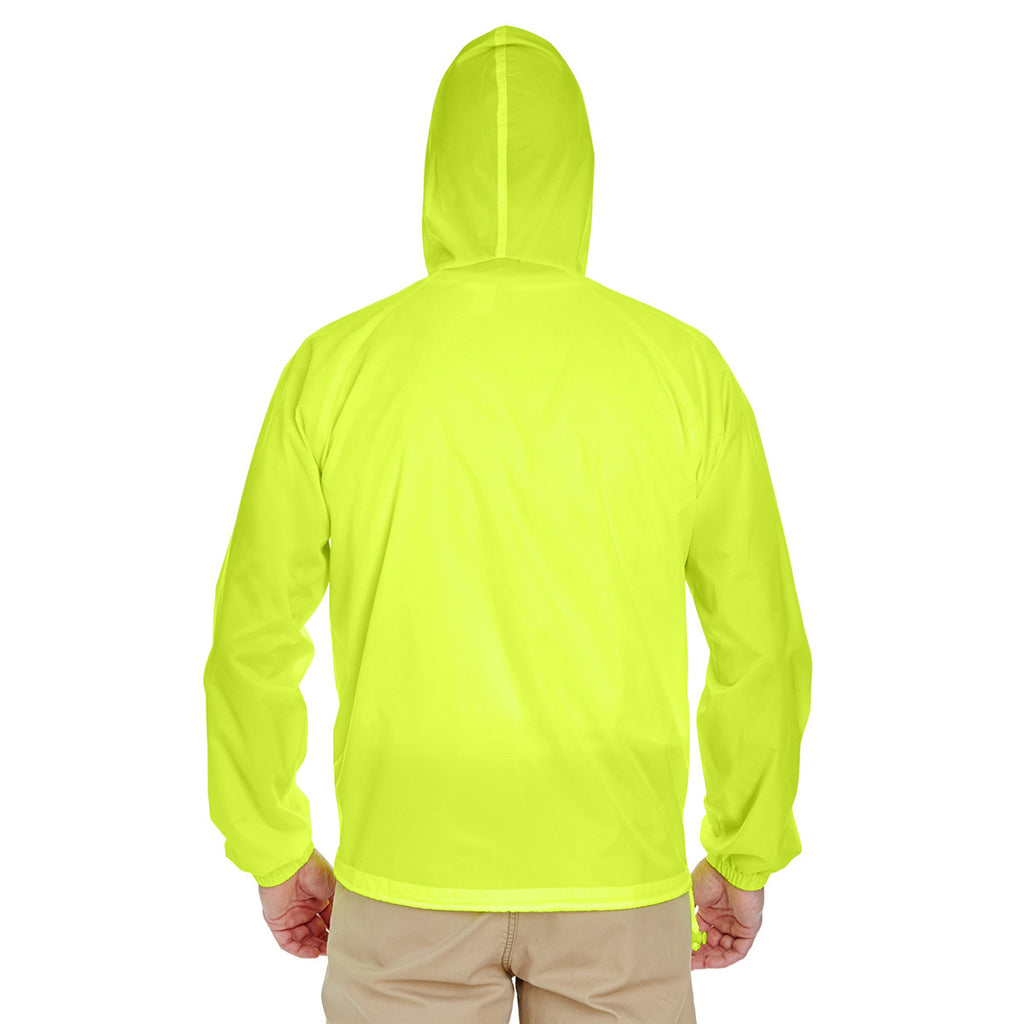 UltraClub Men's Bright Yellow Quarter-Zip Hooded Pullover Pack-Away Jacket