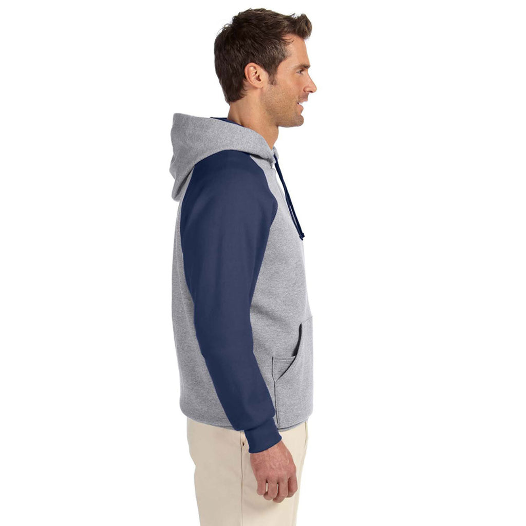 Jerzees Men's Oxford/J Navy 8 Oz. Nublend Colorblock Raglan Pullover Hood