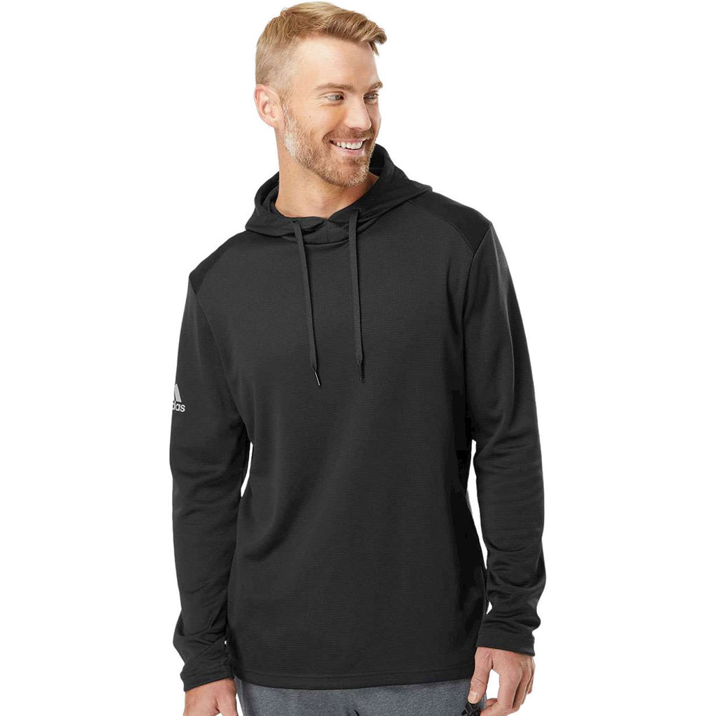 adidas Men's Black Textured Mix Media Hooded Sweatshirt