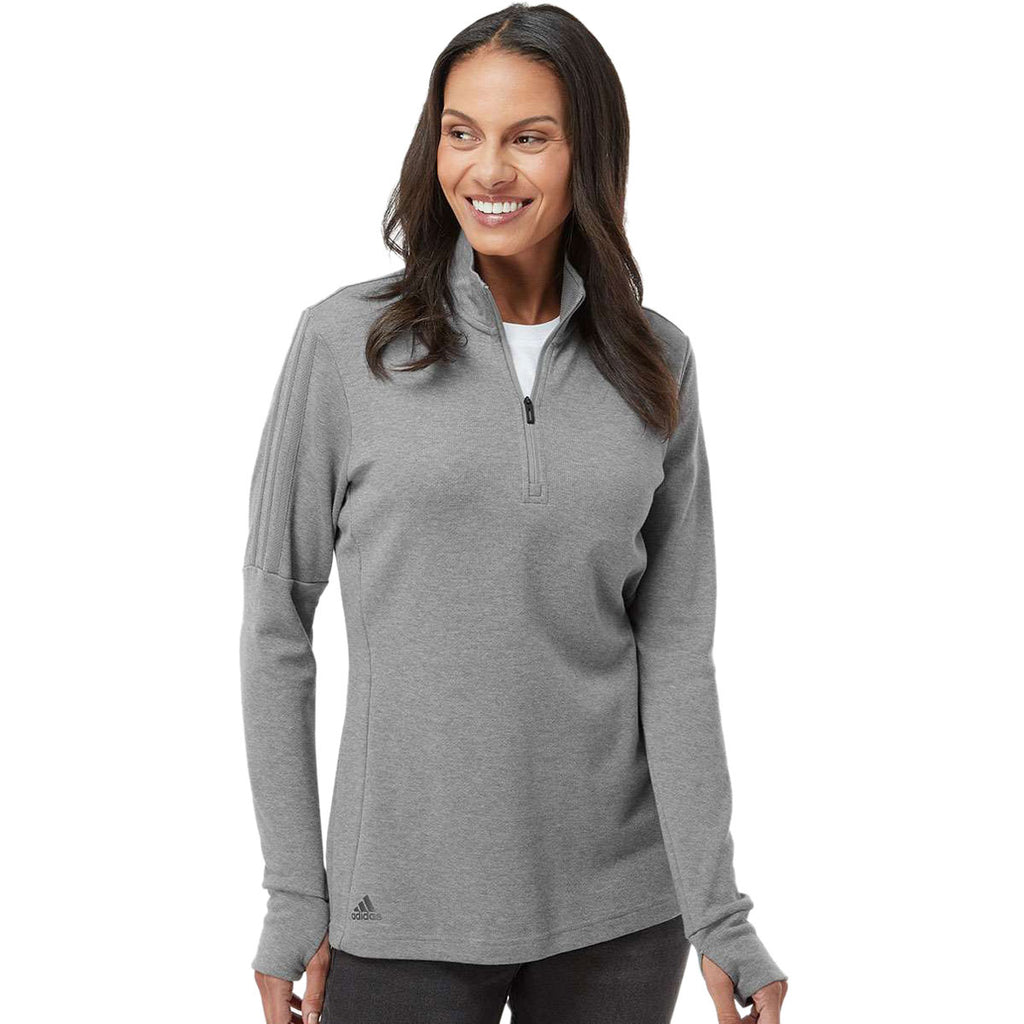 adidas Women's Grey Three Melance 3-Stripes Quarter Zip Pullover