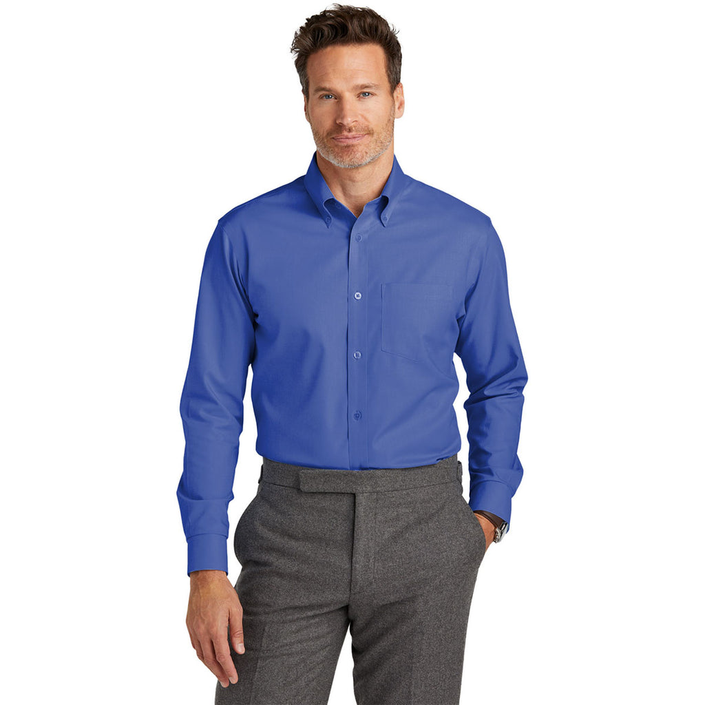 Brooks Brothers Men's Cobalt Blue Wrinkle-Free Stretch Nailhead Shirt