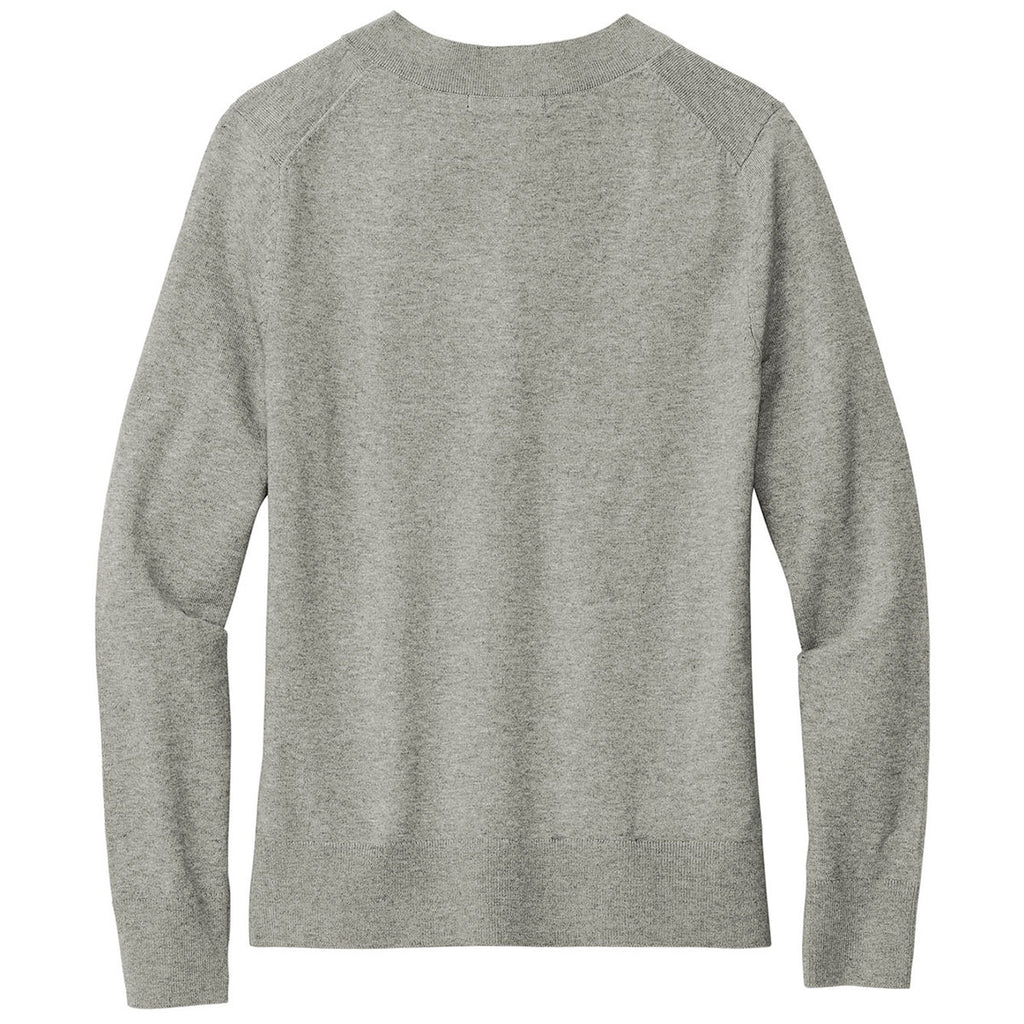 Brooks Brothers Women's Light Shadow Grey Heather Cotton Stretch V-Neck Sweater