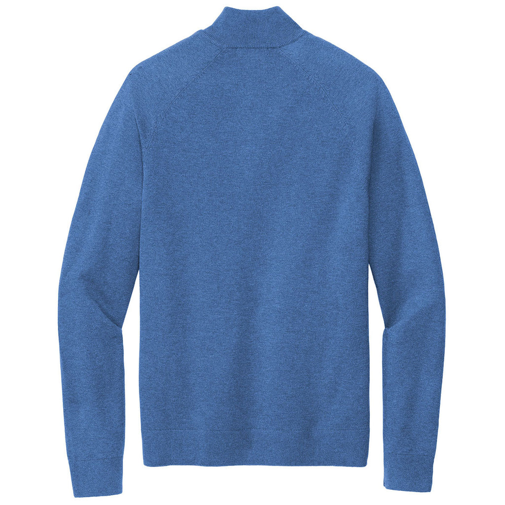 Brooks Brothers Men's Charter Blue Heather Cotton Stretch Quarter Zip Sweater