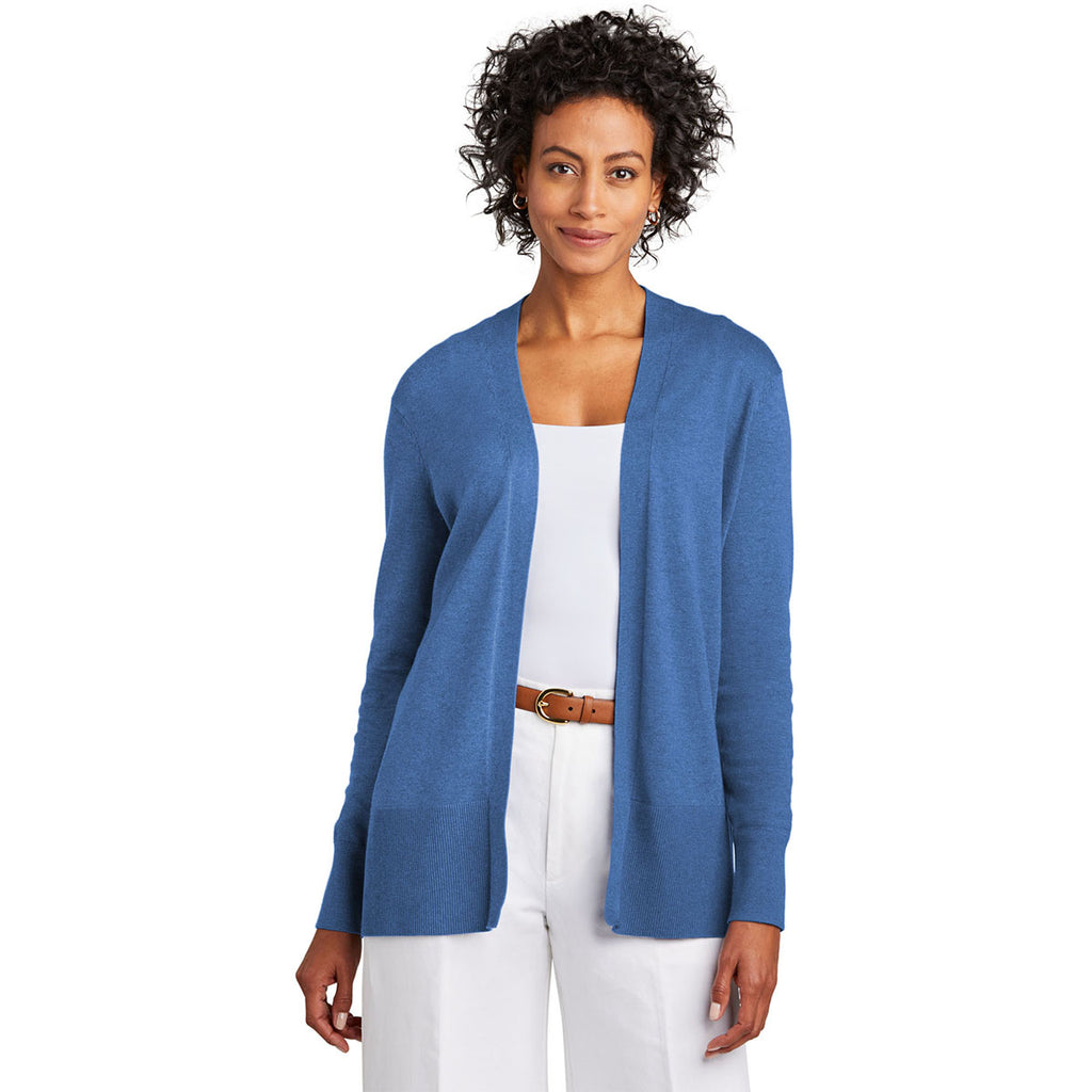 Brooks Brothers Women's Charter Blue Heather Cotton Stretch Long Cardigan Sweater