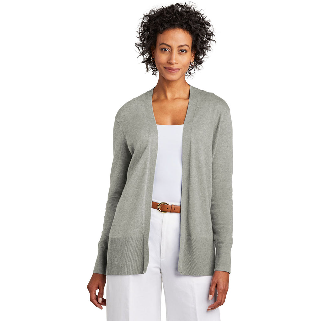 Brooks Brothers Women's Light Shadow Grey Heather Cotton Stretch Long Cardigan Sweater