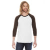 American Apparel Unisex White/Brown Poly-Cotton Baseball Raglan Tee