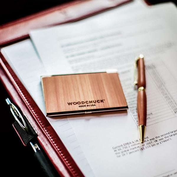 Woodchuck USA Mahogany Wood Business Card Holder