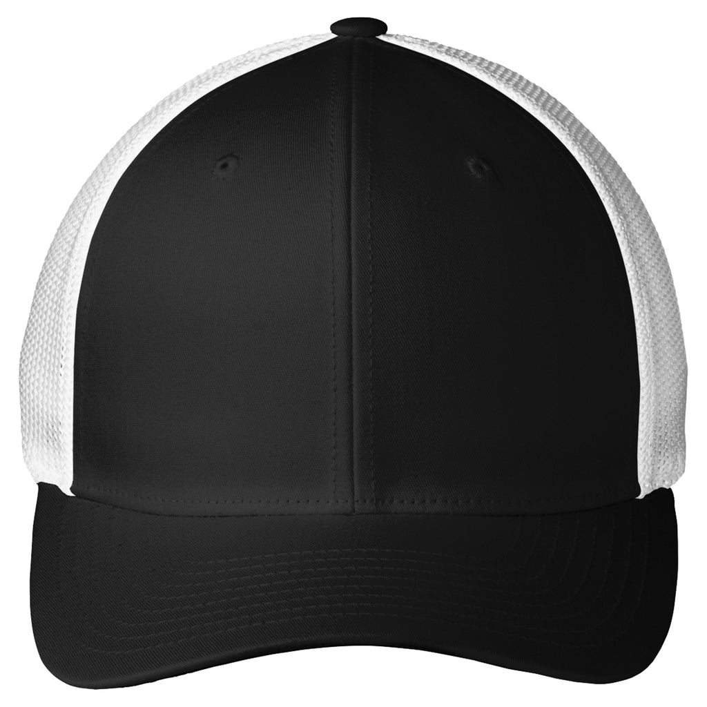 Port Authority Black/White Mesh Back Cap