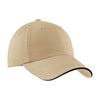 Port Authority Stone/Black Sandwich Bill Cap with Striped Closure