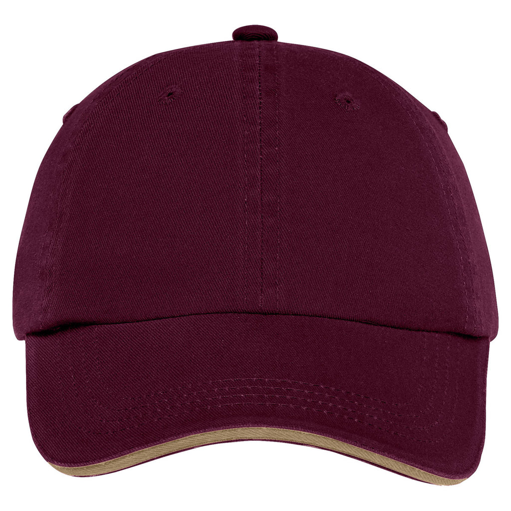 Port Authority Maroon/Khaki Sandwich Bill Cap with Striped Closure