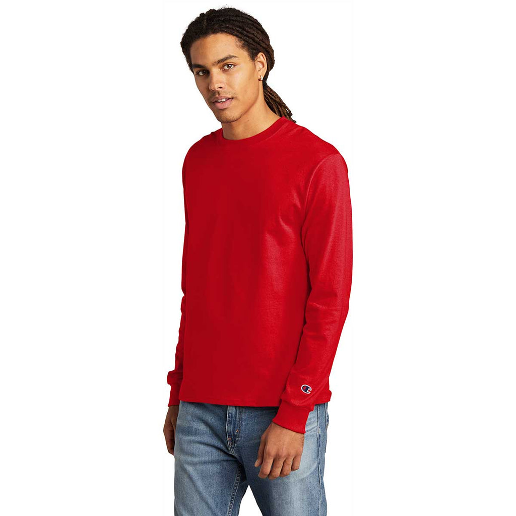 Champion Men's Red Heritage 5.2-oz Jersey Long Sleeve Tee