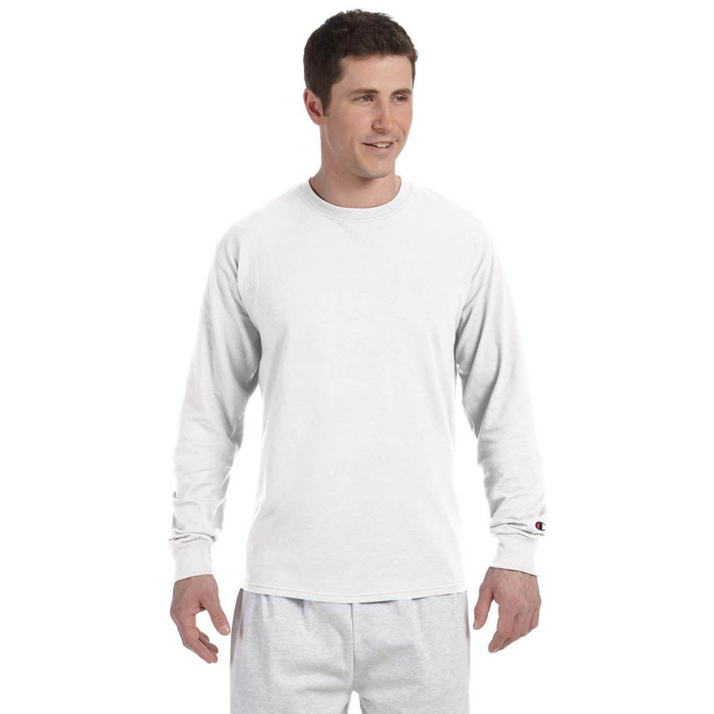 Champion Men's 5.2 oz White L/S Tagless T-Shirt