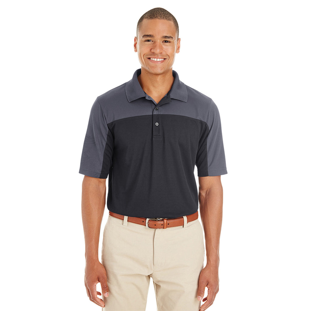 Core 365 Men's Black/Carbon Balance Colorblock Performance Pique Polo