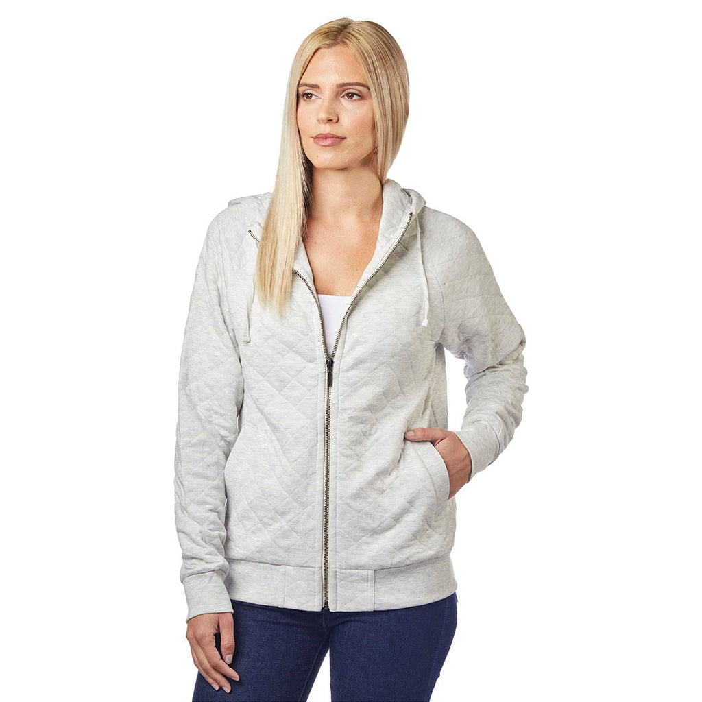 Landway Women's Heather Oatmeal Kingsley Quilted Fleece Hoodie