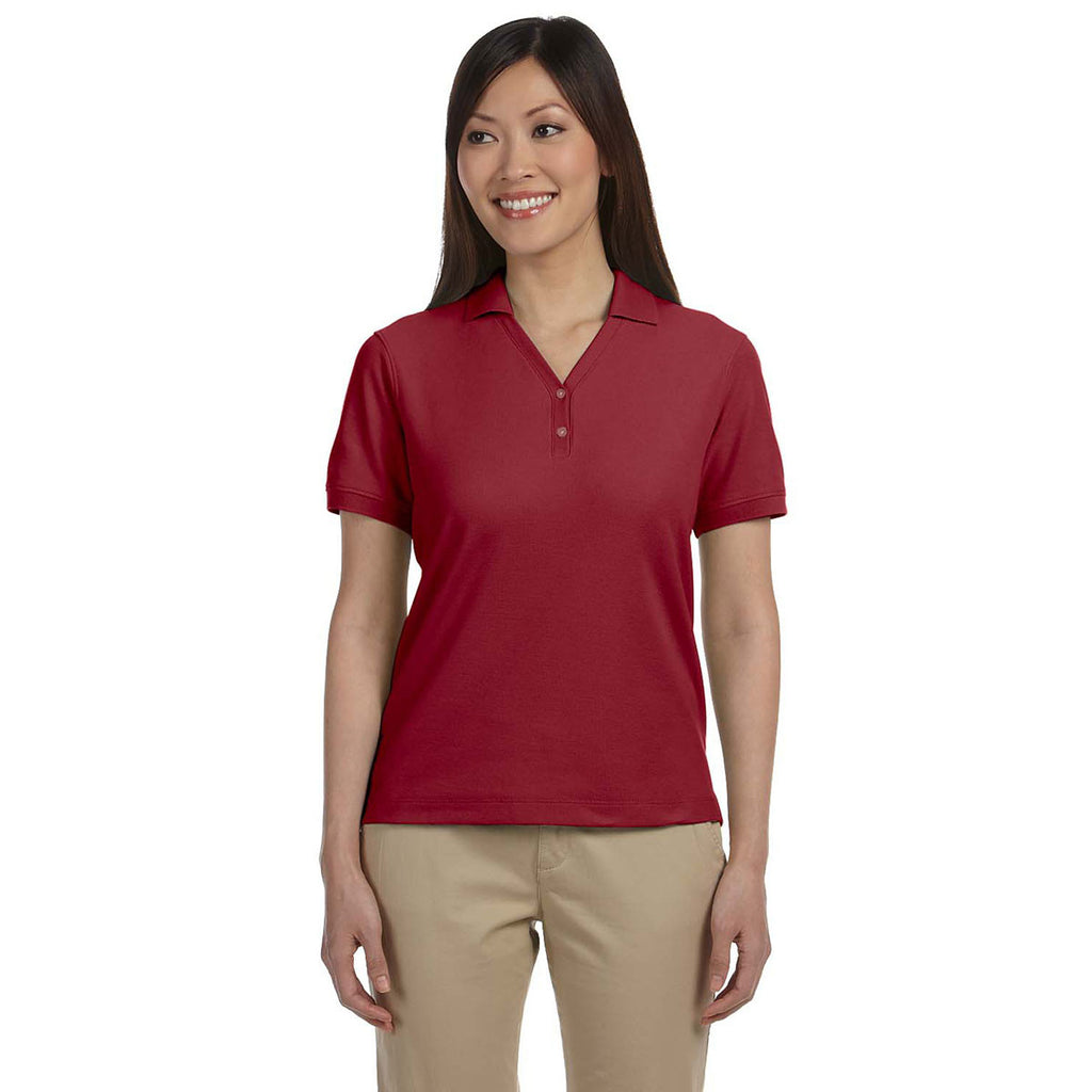 Devon & Jones Women's Burgundy Pima Pique Short-Sleeve Y-Collar Polo