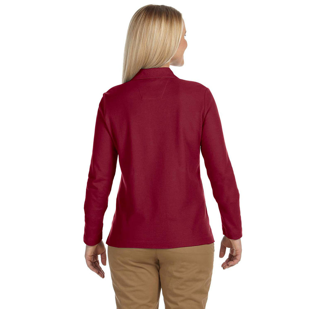 Devon & Jones Women's Burgundy Pima Pique Long-Sleeve Polo