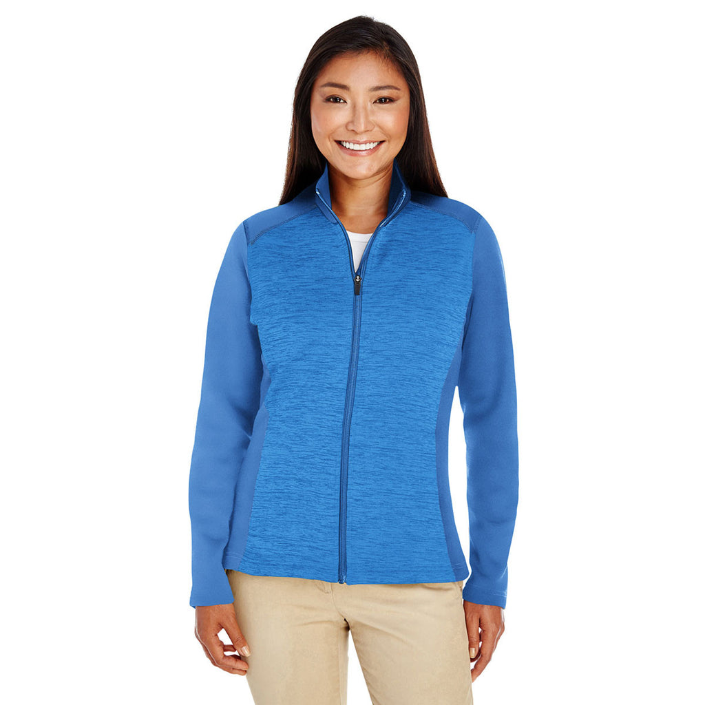 Devon & Jones Women's French Blue/French Blue Heather Newbury Colorblock Melange Fleece Full-zip