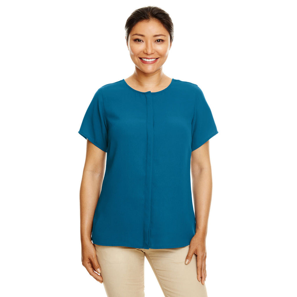 Devon & Jones Women's Dark Teal Perfect Fit Short-Sleeve Crepe Blouse