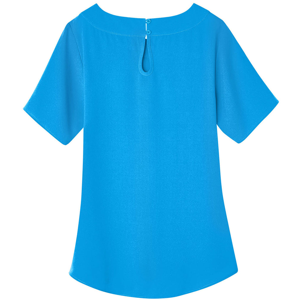 Devon & Jones Women's Ocean Blue Perfect Fit Boat-Neck Blouse