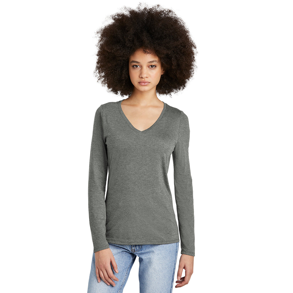 District Women's Heathered Charcoal Perfect Tri Long Sleeve V-Neck Tee