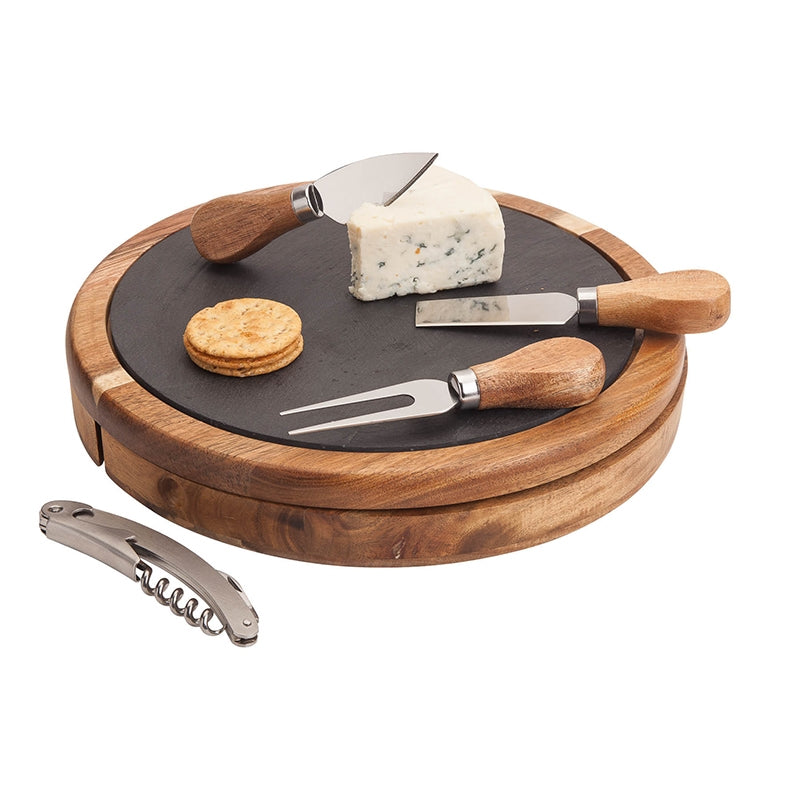 Logomark Natural Normandy Swivel Base Cheese/Wine Set