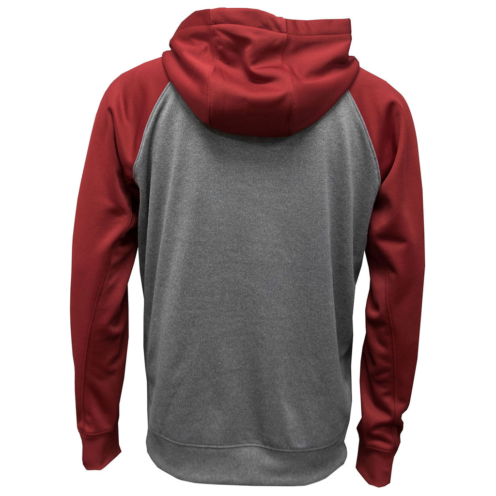 BAW Men's Heather Black/Cardinal Raglan Sleeve Fleece Hooded